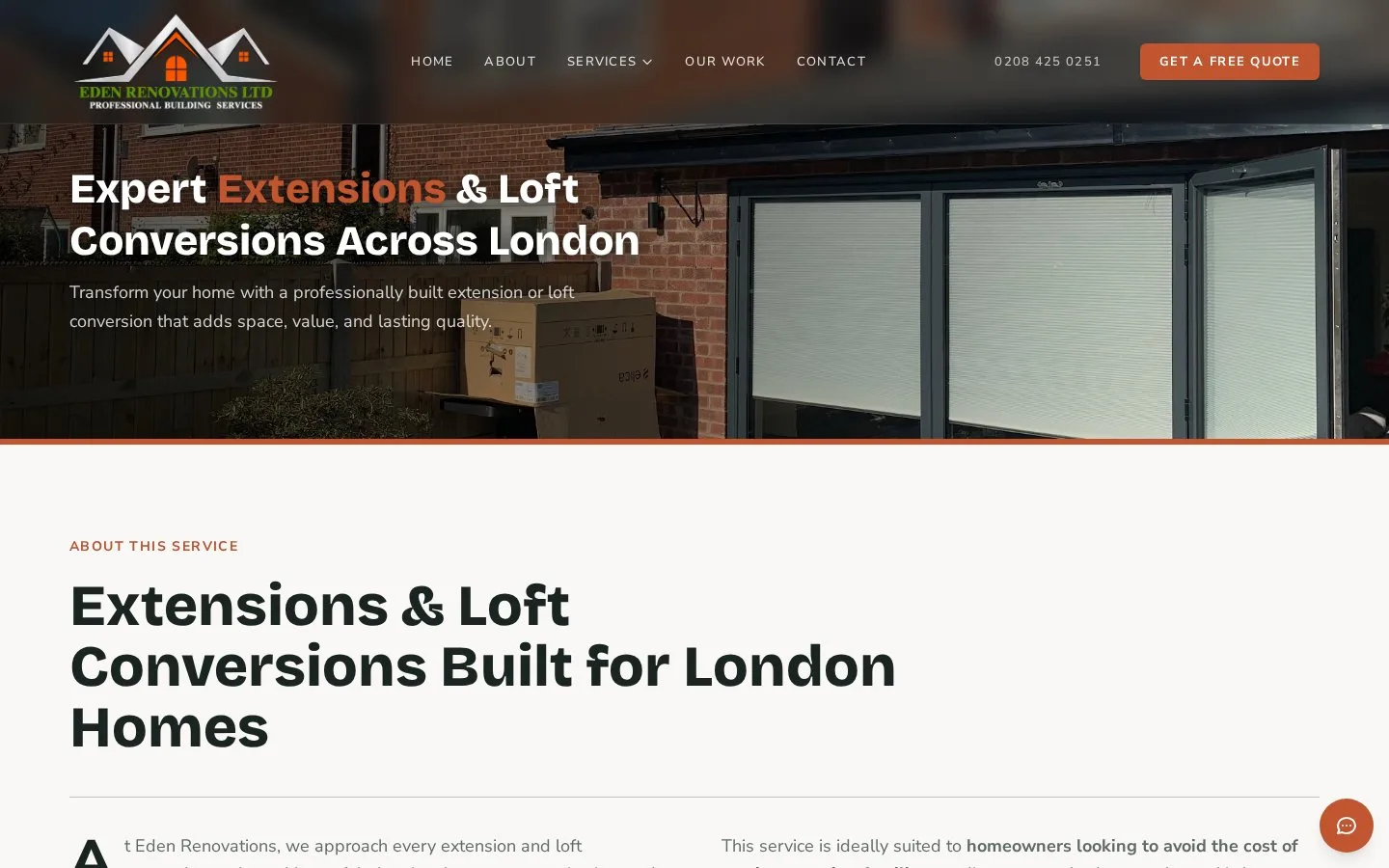 Eden Renovations extensions and loft conversions page — the service explained for London homes.