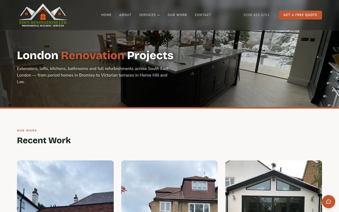 Eden Renovations projects page — a dedicated page for completed renovation work.