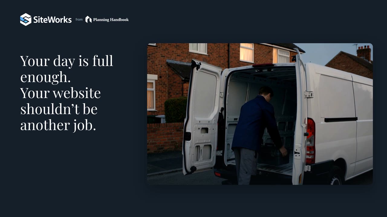 A tradesperson reviewing their finished SiteWorks website on a laptop